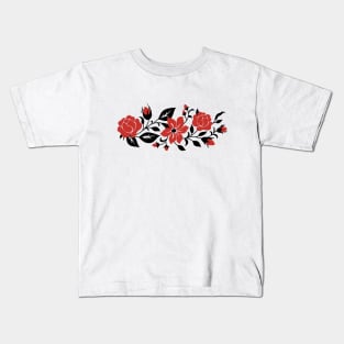 Print with Red Rose and Mallow Inspired by Ukrainian Traditional Embroidery Kids T-Shirt